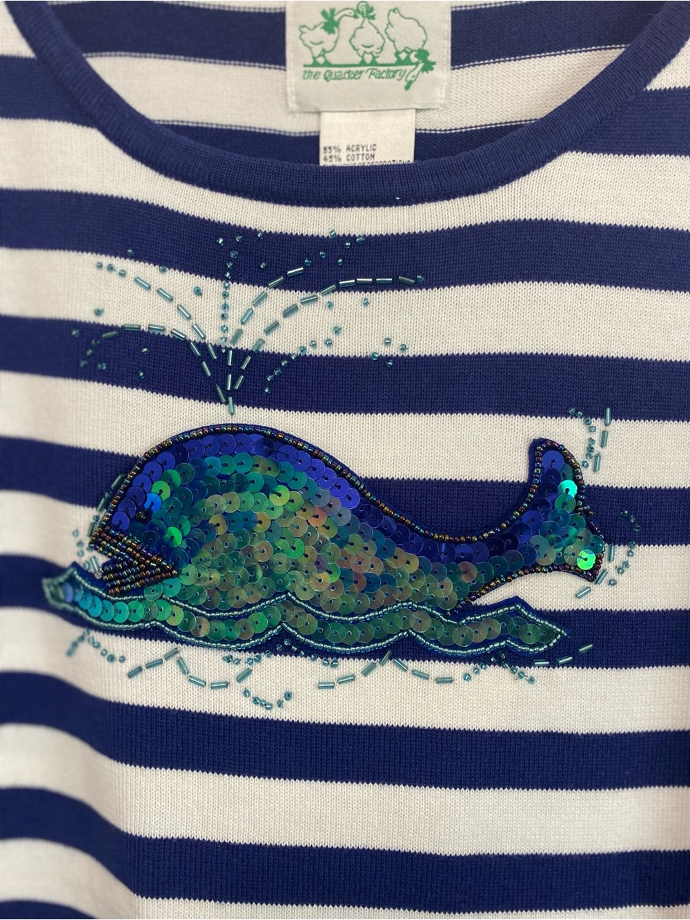 Quacker Factory Top 1X Vintage Sequin Coastal Teacher Festival Whimsy Quirky NWT - Picture 2 of 4